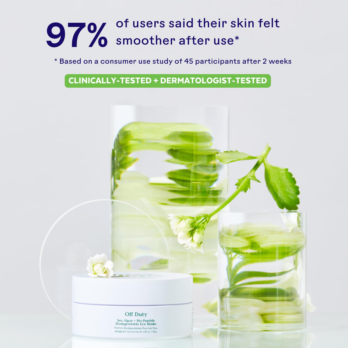 Three Ships OffDuty biodegradable hydrogel mask texture soothing the skin.