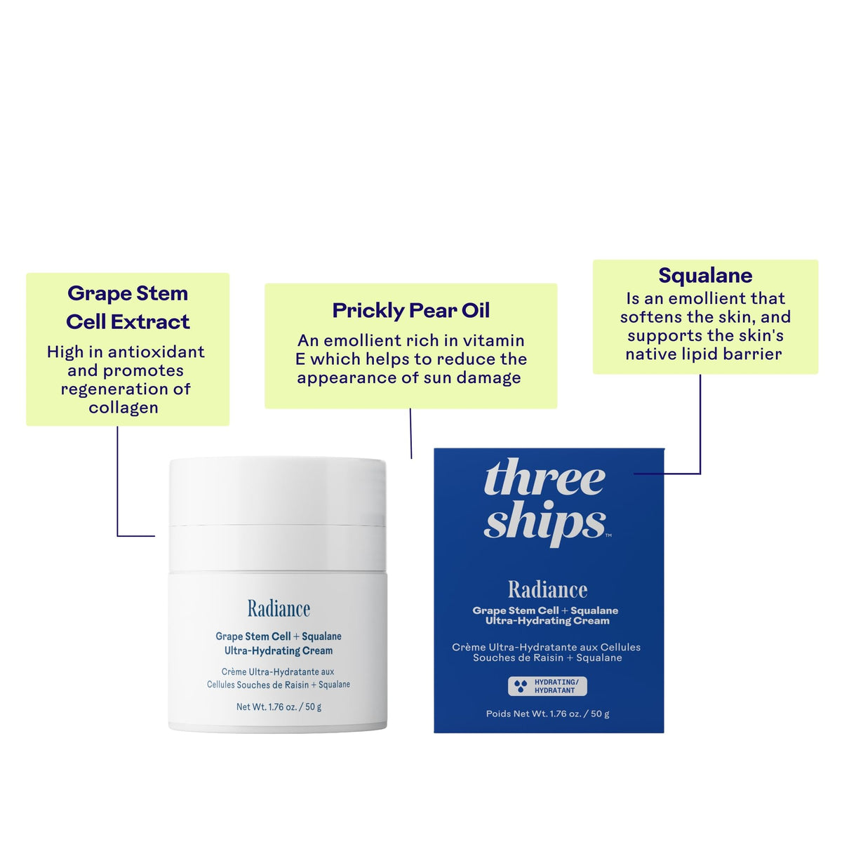 Three Ships packaging box front emphasizes vegan and cruelty-free ethos.