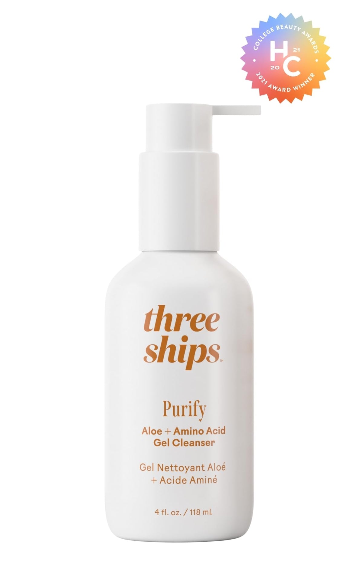 Purify Aloe cleanser pump on hand demonstrates easy application for clean skin.