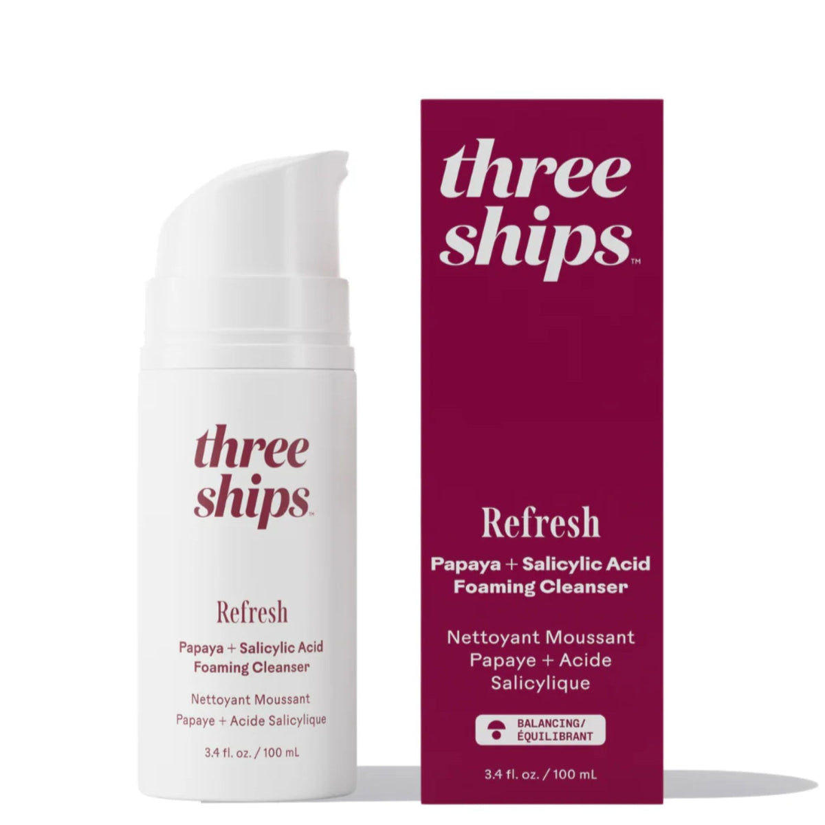 Three Ships Refresh Papaya Cleanser bottle for daily oil control.