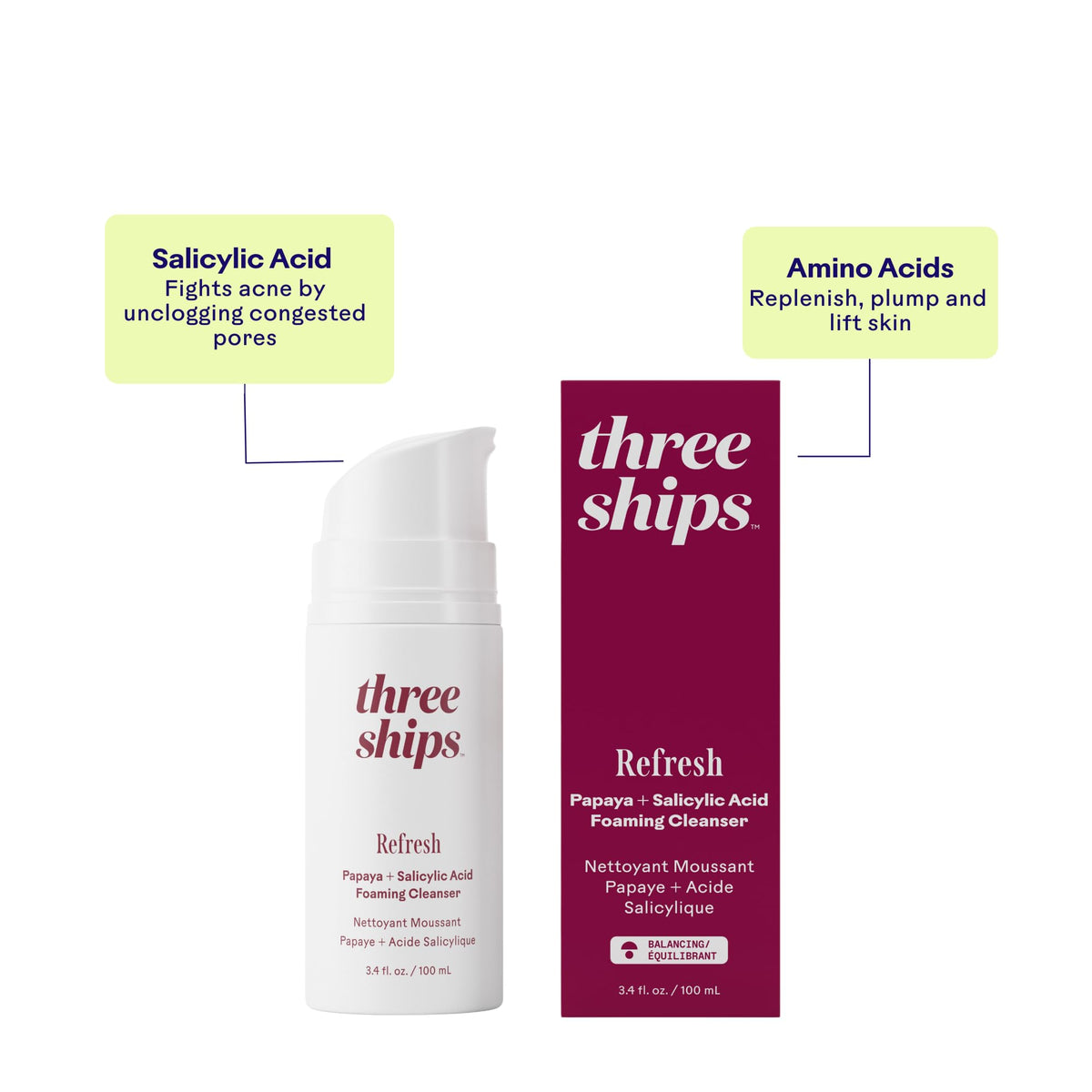 Three Ships packaging reinforces vegan, cruelty-free beauty brand.
