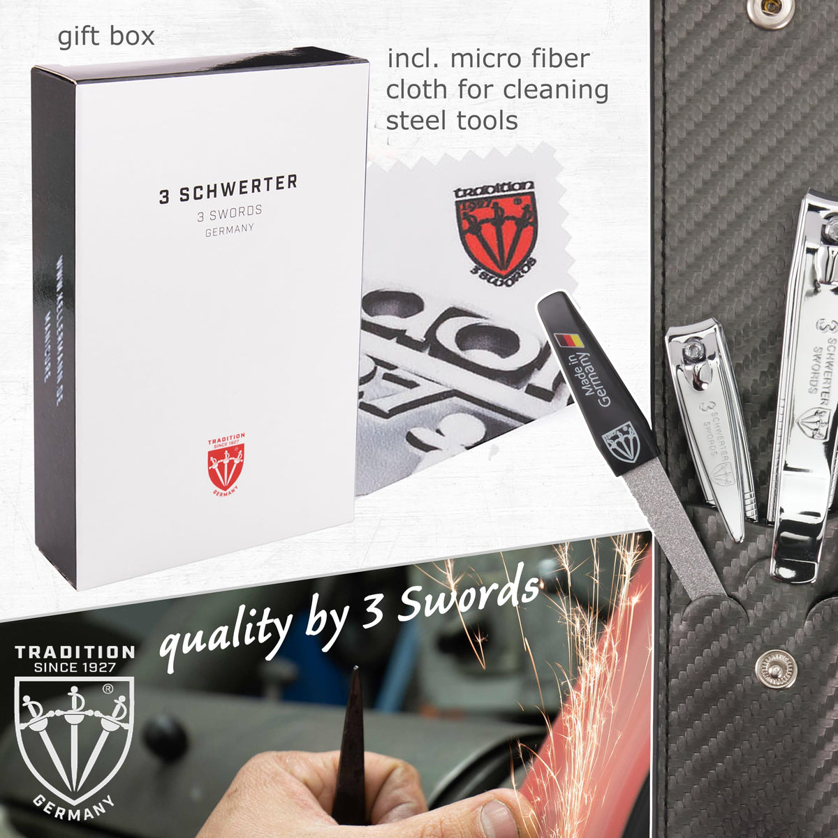 Three Swords Germany travel-ready set with essential grooming tools