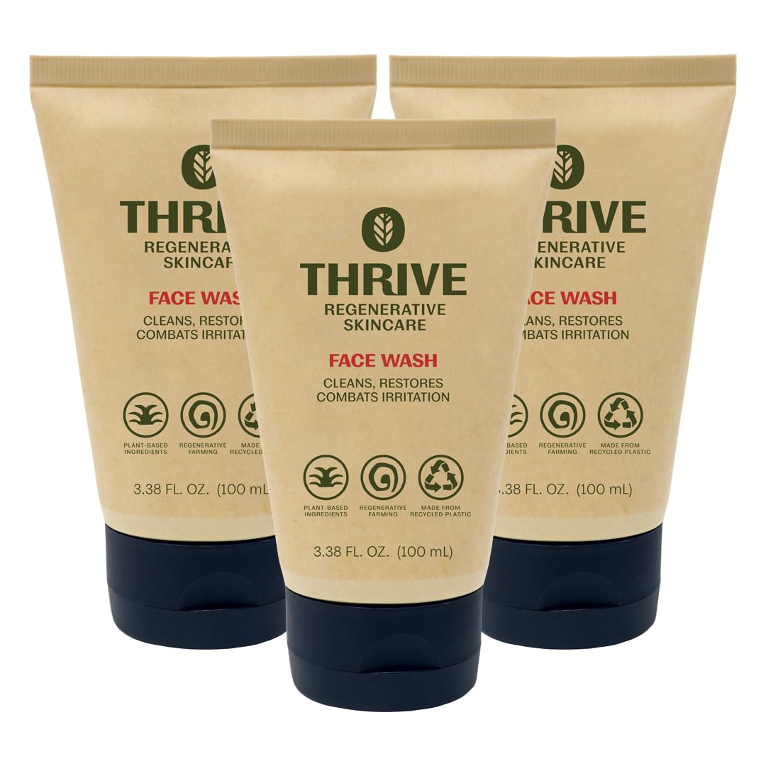Thrive Natural Care Face Wash bottle pour for daily cleansing and dirt removal.