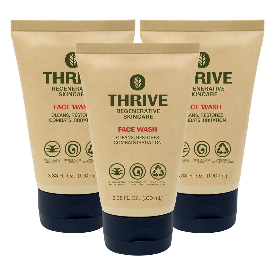 Thrive Natural Care Face Wash bottle pour for daily cleansing and dirt removal.