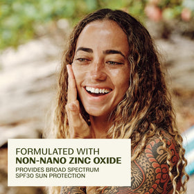 Close-up of mineral sunscreen delivering a matte, non-greasy finish on the face