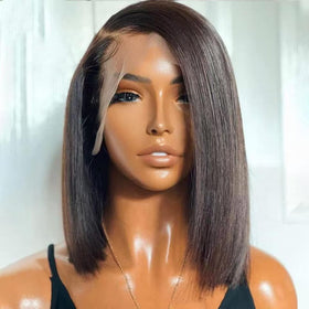 Thusiae Bob Wig front view showing natural part and smooth straight texture