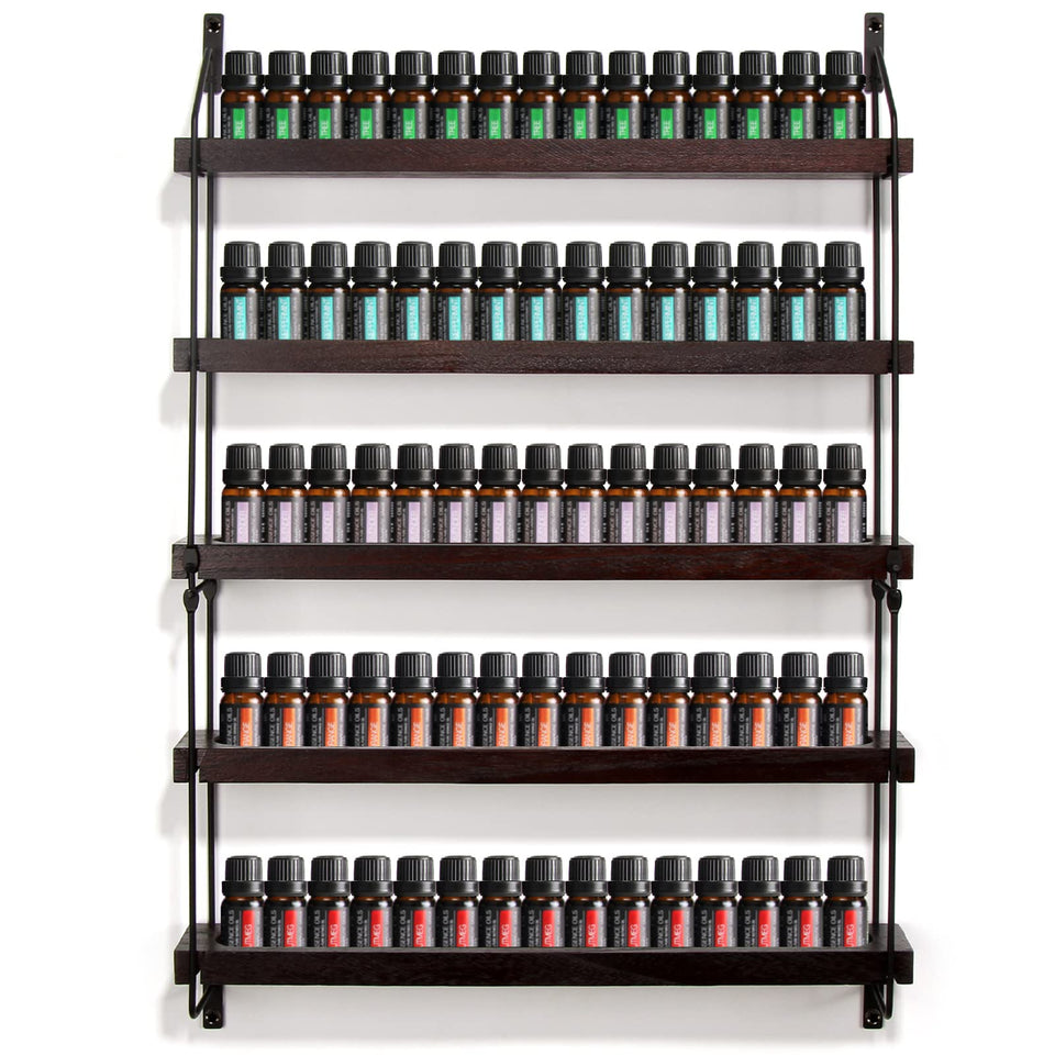 THYGIFTREE essential oil shelf front view shows organized bottle display for easy access.