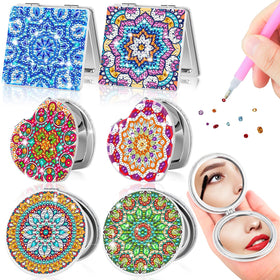 Thyle round diamond painting mirror with mandala lid for precise makeup touch-ups on the go.