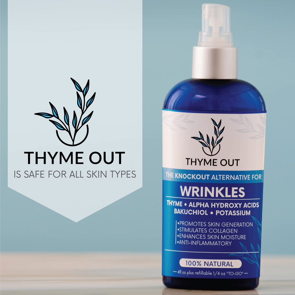 Thyme Out bottle label closeup to showcase premium formulation.