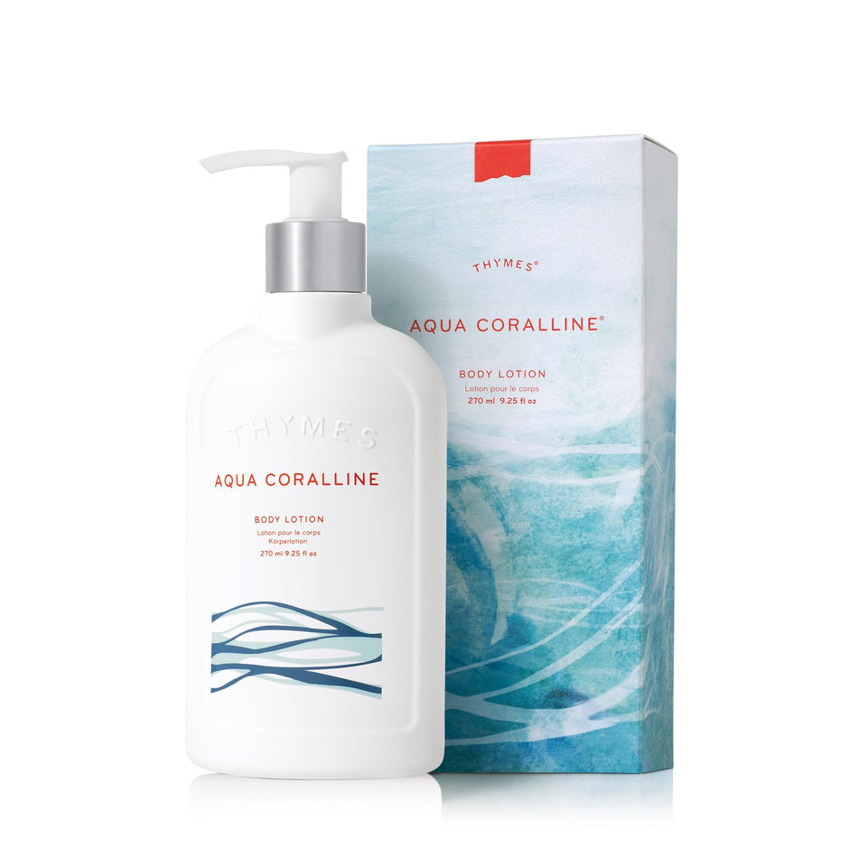 Thymes Aqua Coralline bottle: refreshing fragrance and skin hydration.