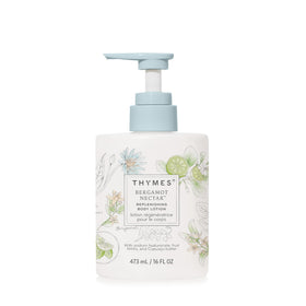 Thymes Bergamot Nectar bottle pump enables easy daily hydration.