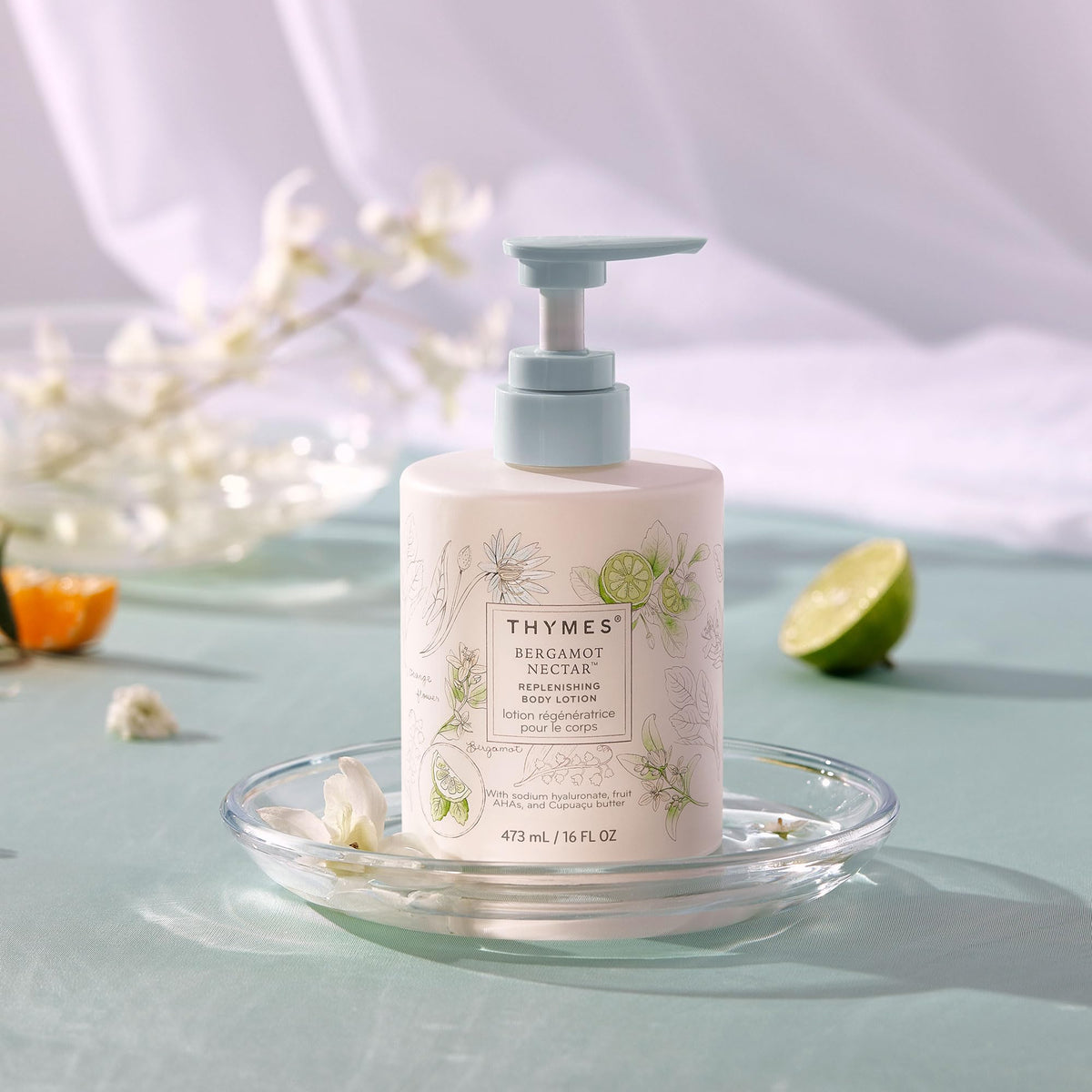 Lotion swirl shows creamy, quick-absorbing texture for smooth skin.