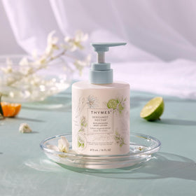 Lotion swirl shows creamy, quick-absorbing texture for smooth skin.