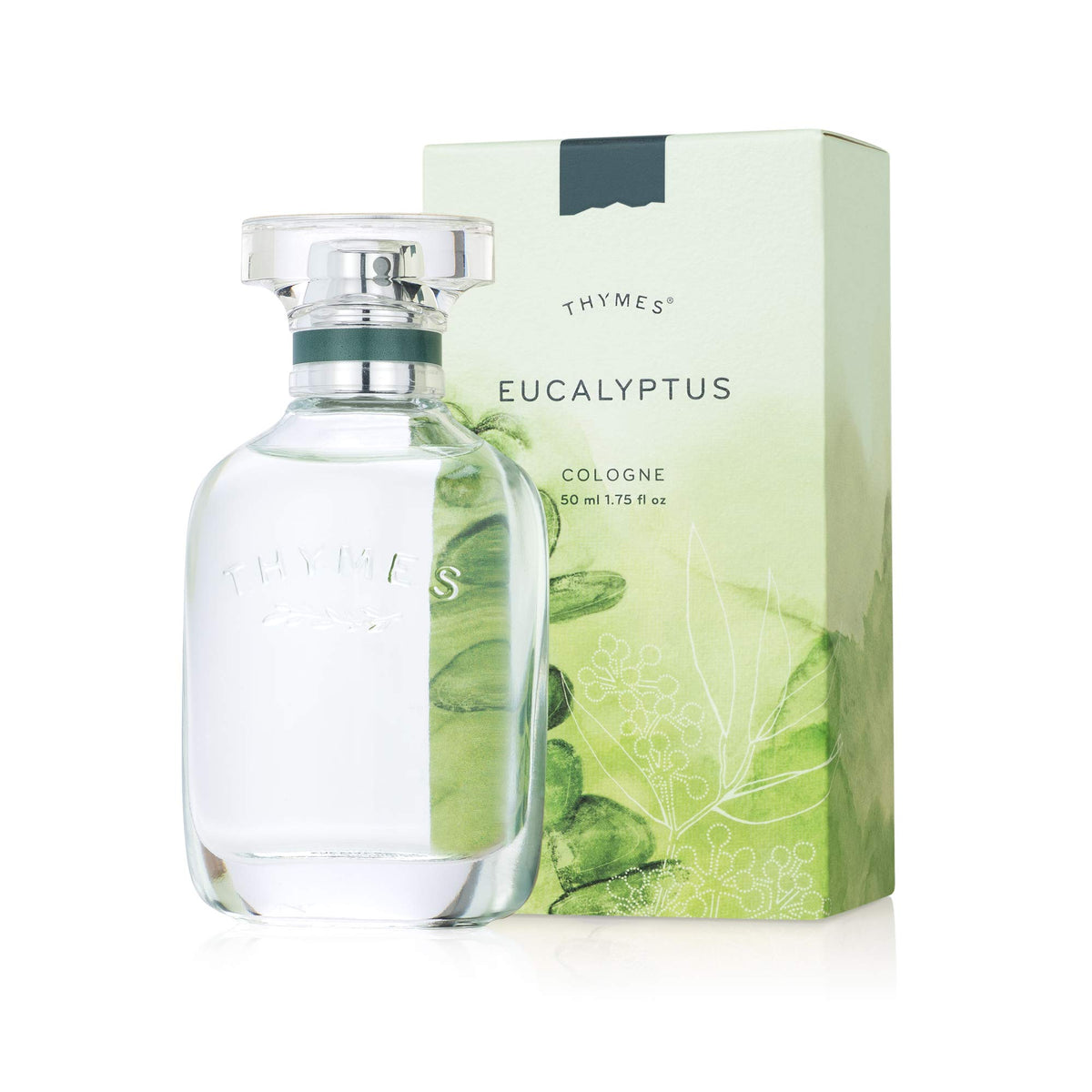Thymes Eucalyptus Cologne bottle close-up shows crisp, refreshing scent