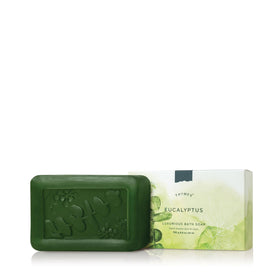 Thymes Eucalyptus Bar Soap packaging shown; premium design suggests a luxurious cleanse.