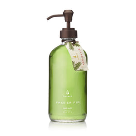 Thymes Frasier Fir hand wash bottle with glass design for gentle cleanse