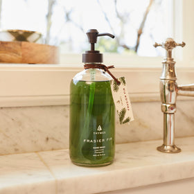 Thymes Frasier Fir bottle label close-up highlighting evergreen ambiance