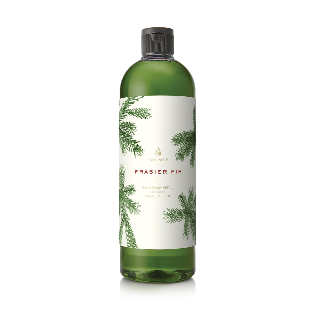 Thymes Frasier Fir hand-wash refill bottle for easy restock and refreshed hands.