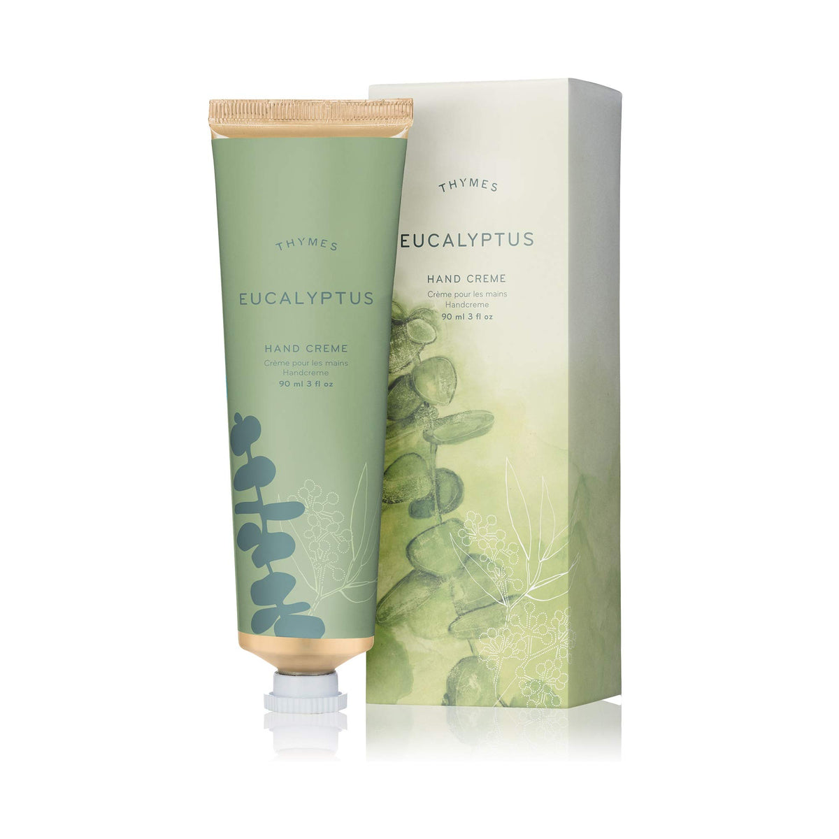 Thymes Hand Cream Eucalyptus bottle close-up highlighting rich hydration
