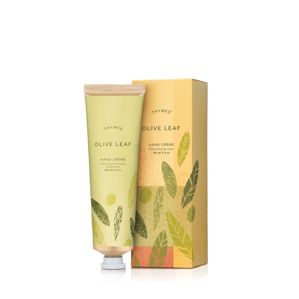 Thymes Hand Cream Gold Olive Leaf bottle showcasing ultra-rich hydration for dry hands