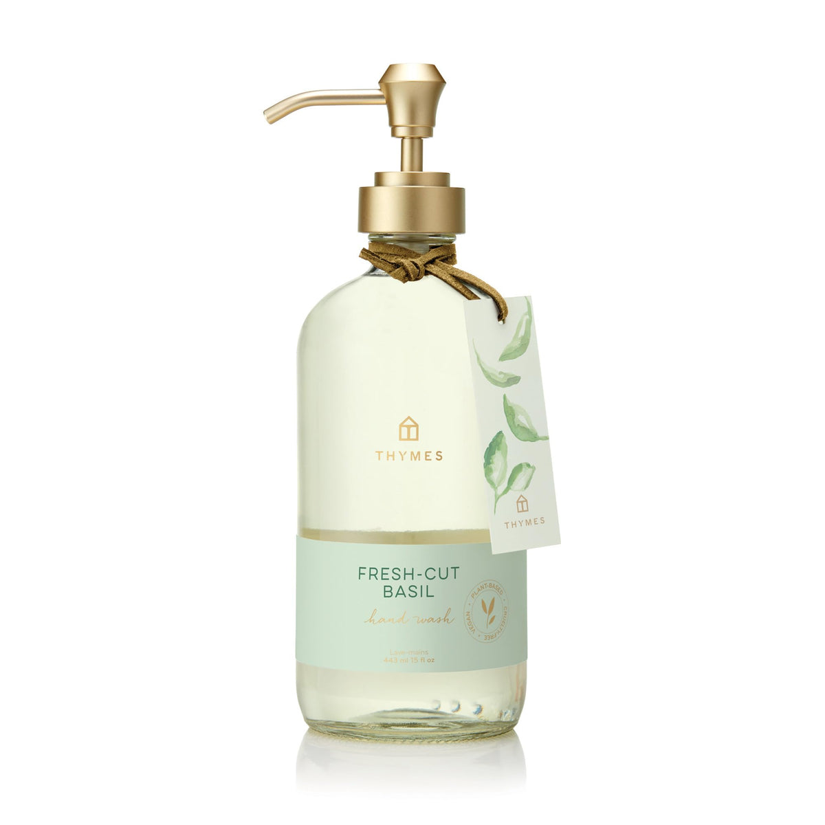Thymes Hand Wash Fresh-Cut Basil bottle for refreshing, clean hands after cooking.