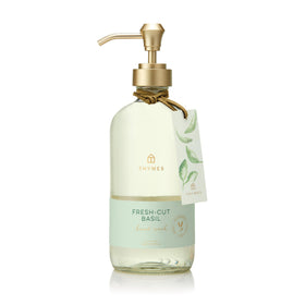 Thymes Hand Wash Fresh-Cut Basil bottle for refreshing, clean hands after cooking.