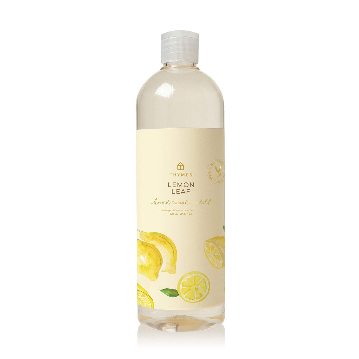 Thymes Hand Wash Refill Lemon Leaf bottle with refreshing citrus aroma.