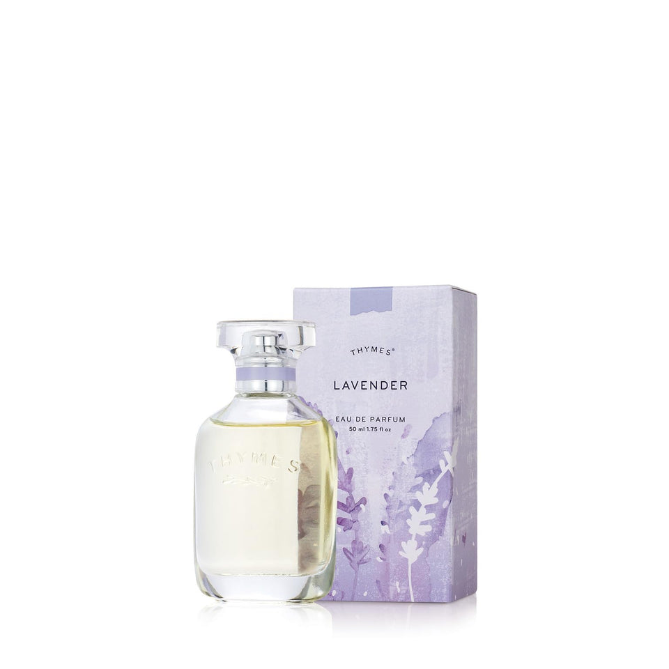 Thymes Lavender eau de parfum bottle: fresh, calming daily fragrance.
