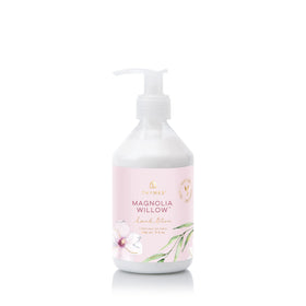 Thymes Magnolia Willow hand lotion bottle for daily hydration and fragrance.