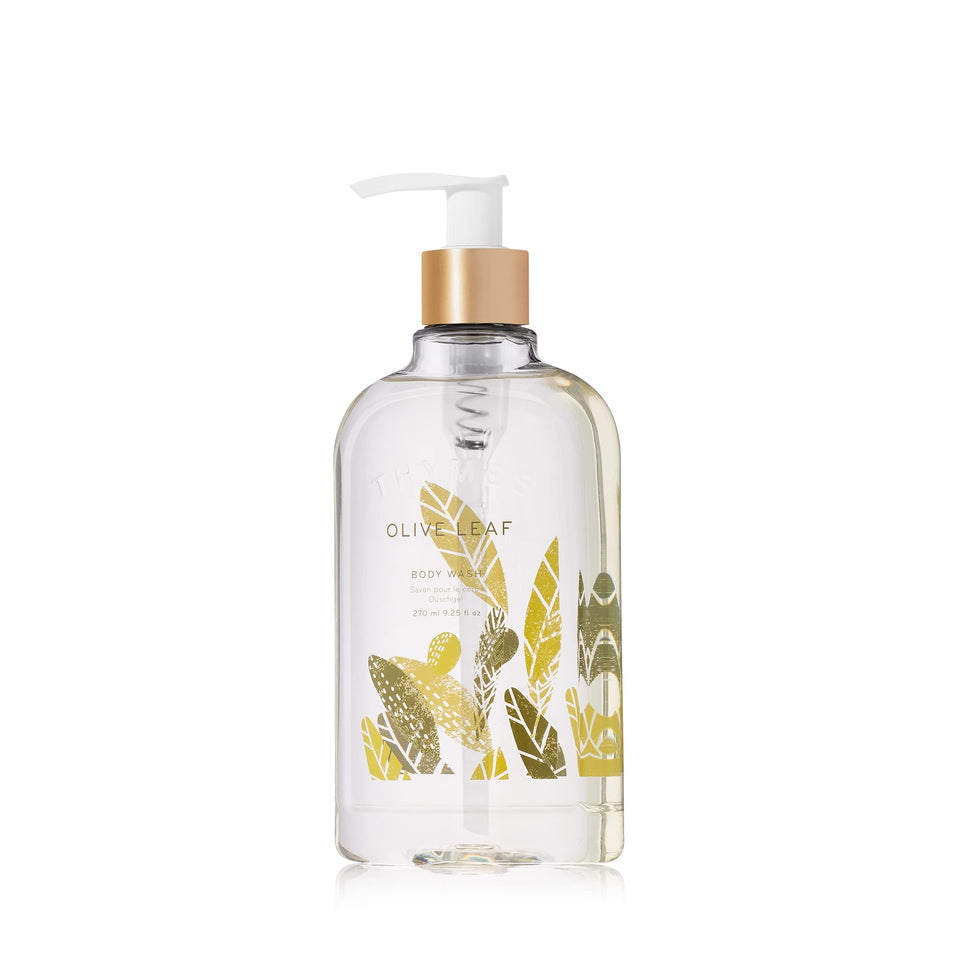 Thymes Moisturizing Body Wash pump bottle with inviting fragrance and hydrating lather.