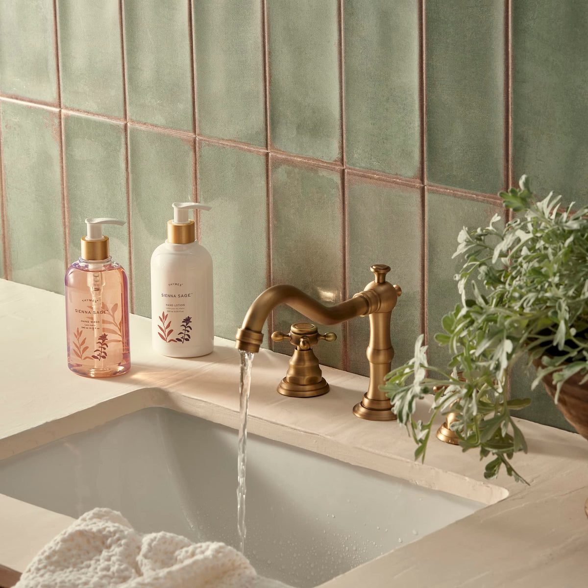 Thymes Siena Sage fragrance visual close-up for daily cleansing ritual.