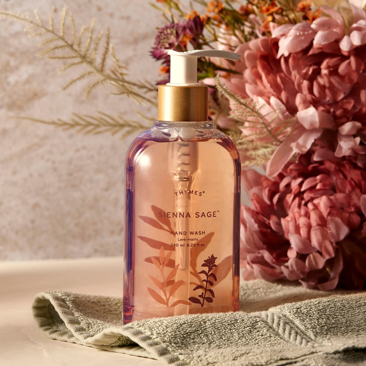 Vivid lather forms as Thymes Hand Wash cleanses hands.