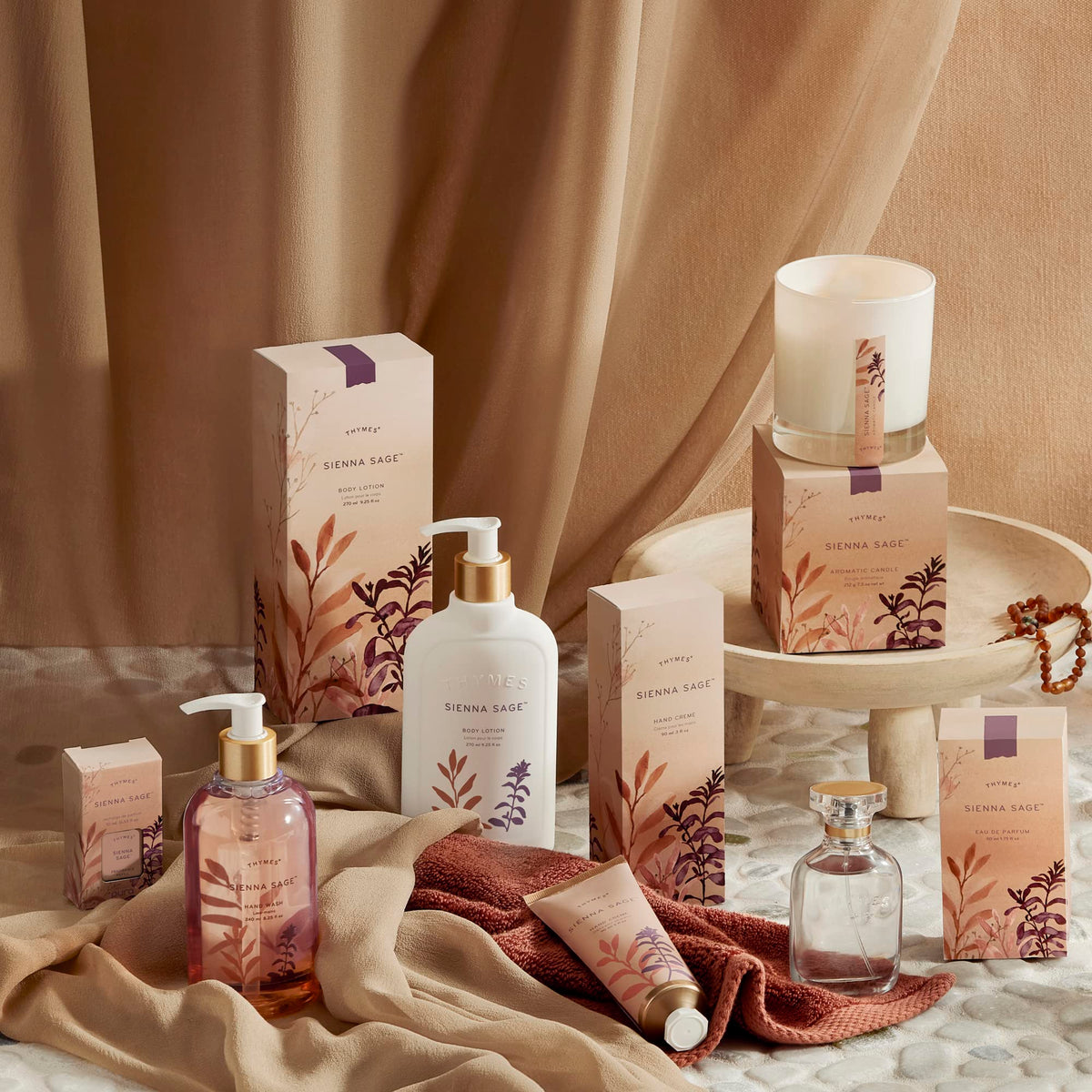 Eco-friendly packaging of Thymes hand wash reflected in clean design.