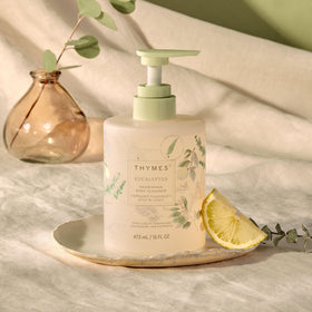 Thymes Nourishing Body Cleanser rich lather highlights gentle cleansing.