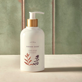 Thymes Sienna Sage Hand Lotion ingredients highlight shea butter and vitamin E.