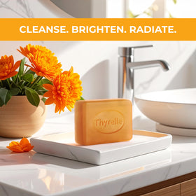 Thyrelle Kojic Turmeric Soap in use on hand demonstrates daily routine versatility