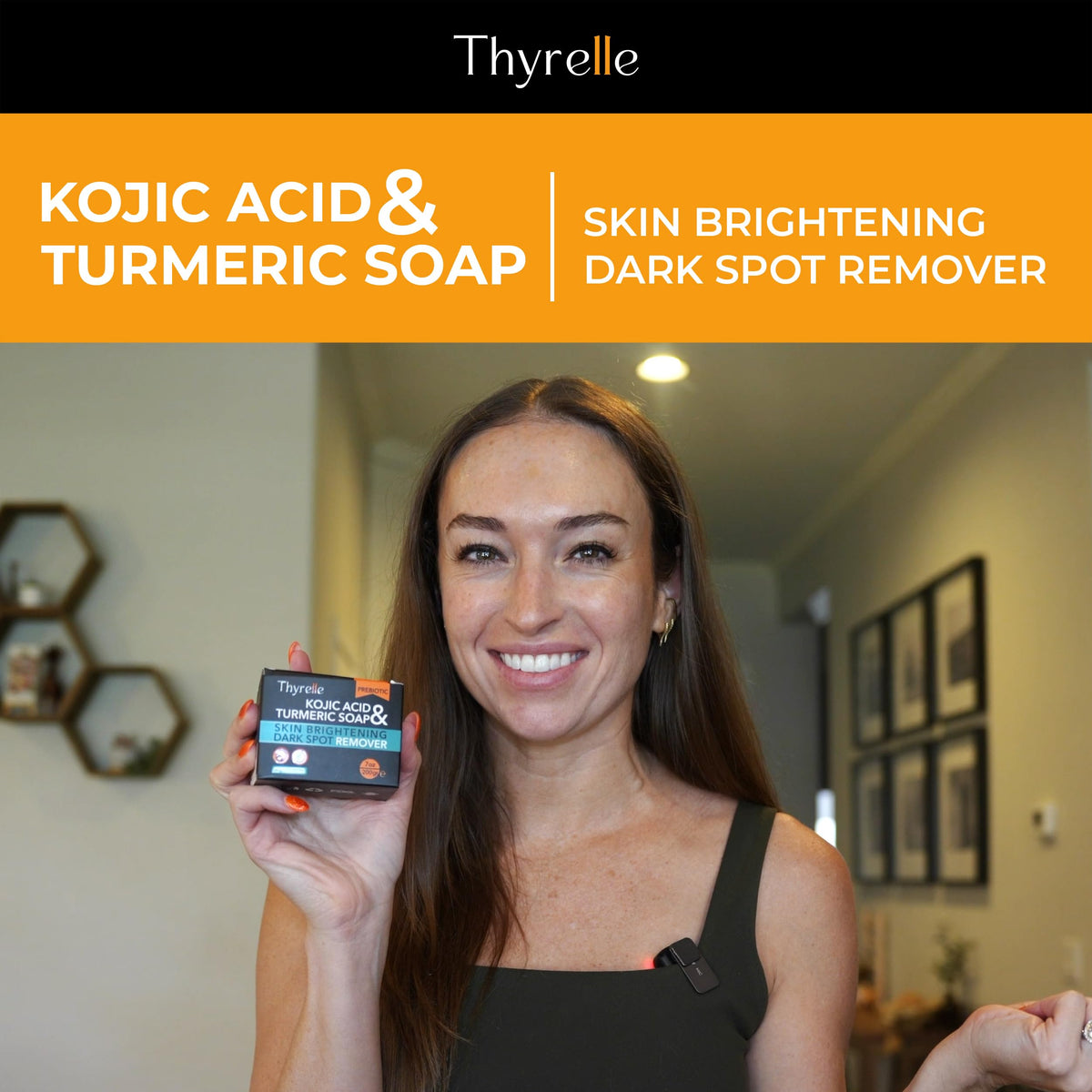 Thyrelle Kojic Turmeric Soap packaging label emphasizes ingredients and benefits