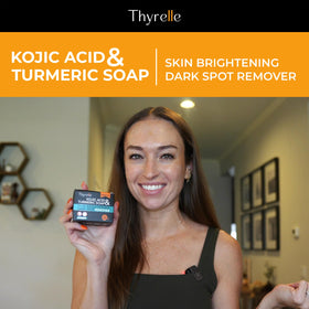 Thyrelle Kojic Turmeric Soap packaging label emphasizes ingredients and benefits