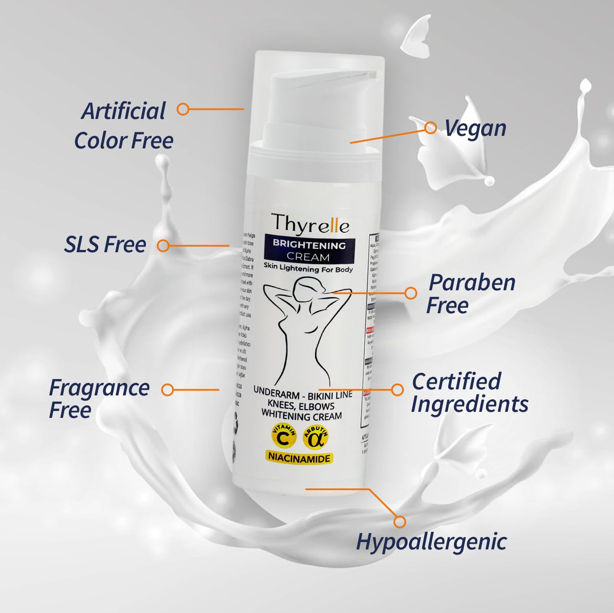Thyrelle inner thigh bikini area lightening cream for more confident skin tone.