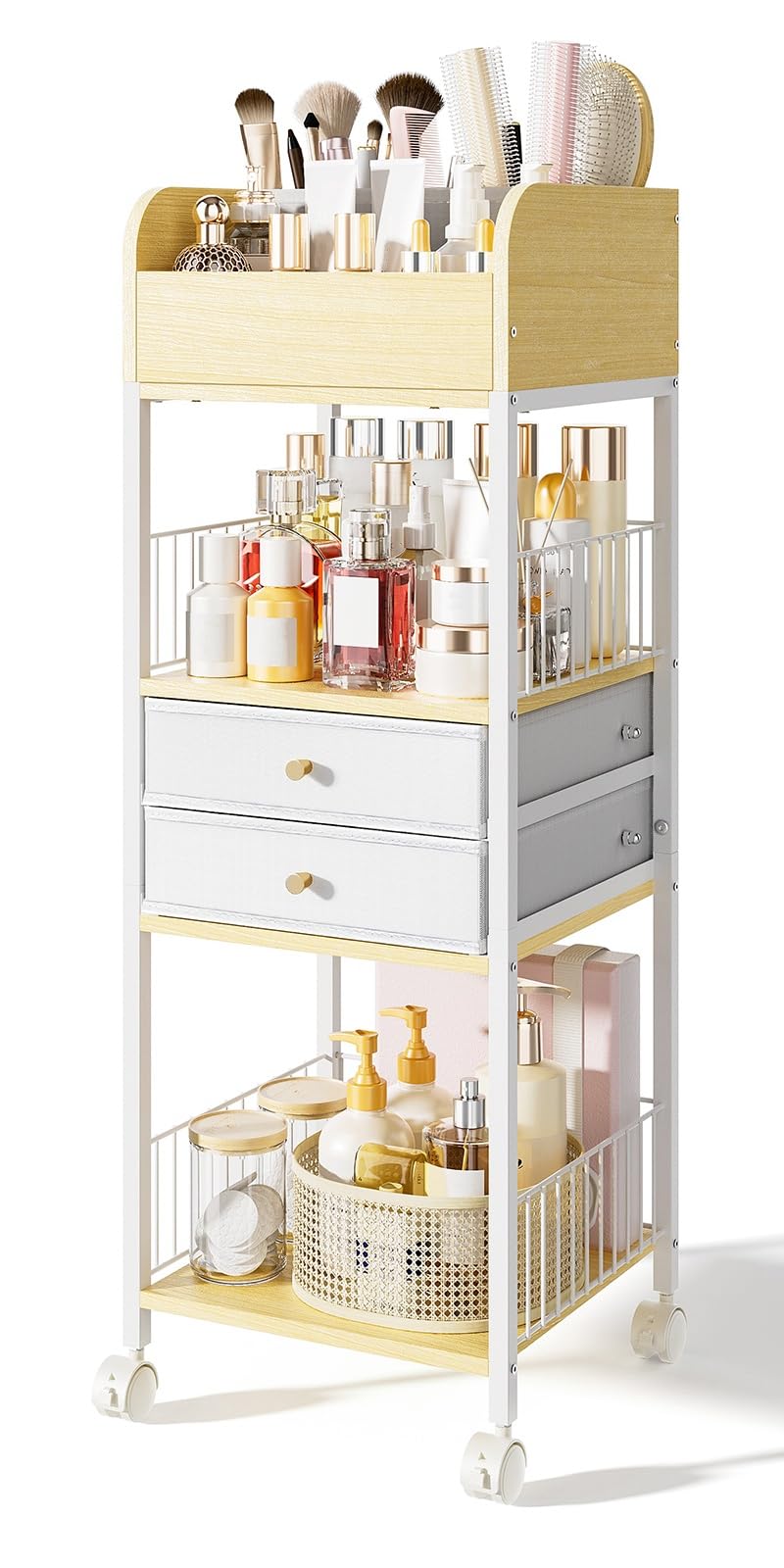 TidyStash makeup organizer rolling cart keeps cosmetics neatly accessible.