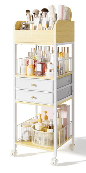TidyStash makeup organizer rolling cart keeps cosmetics neatly accessible.