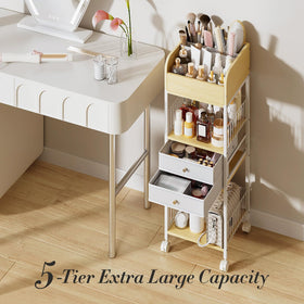 TidyStash white metal wood storage cart complements various decors while providing versatile storage.