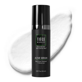 Tiege Hanley Acne Serum bottle pour for quick, oil-control routine