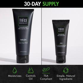 Close-up of Tiege Hanley face wash close-up showing gentle cleansing.