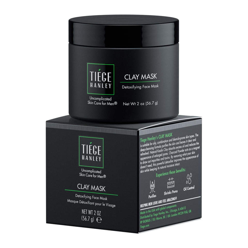 Tiege Hanley clay mask 2oz jar for deep cleansing and oil control.