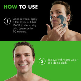 Tiege Hanley clay mask finish shows balanced skin and reduced shine.