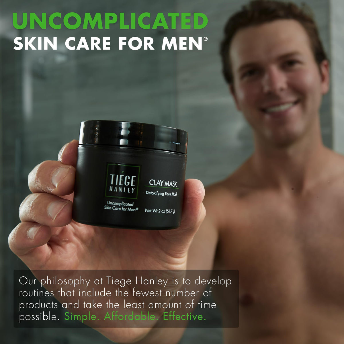 Tiege Hanley clay mask helps manage oily T-zone for a confident look.