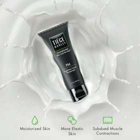 Tiege Hanley peptide technology illustration highlights potential collagen support in nightly routine.