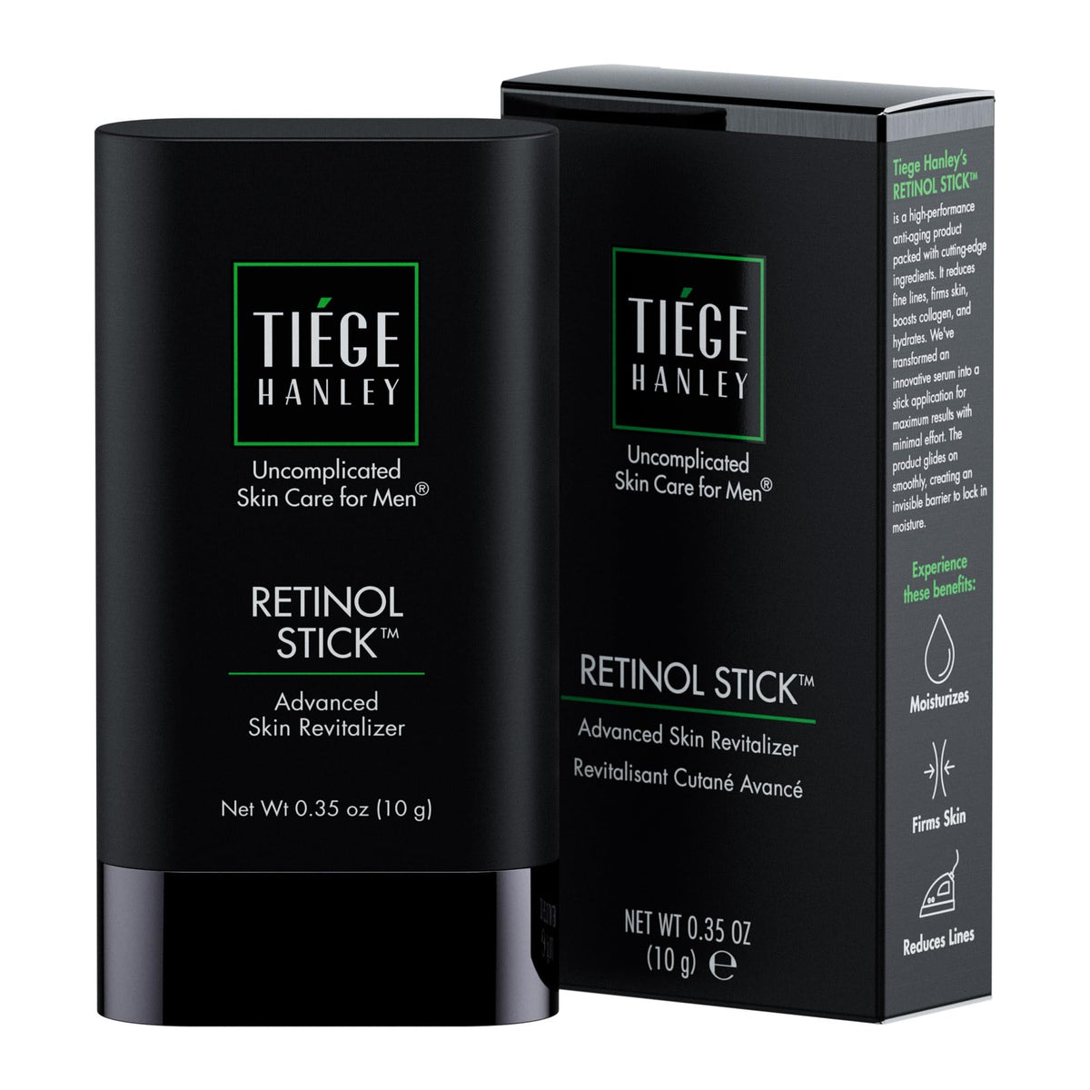 Tiege Hanley Retinol Stick on the forehead for smoother skin texture