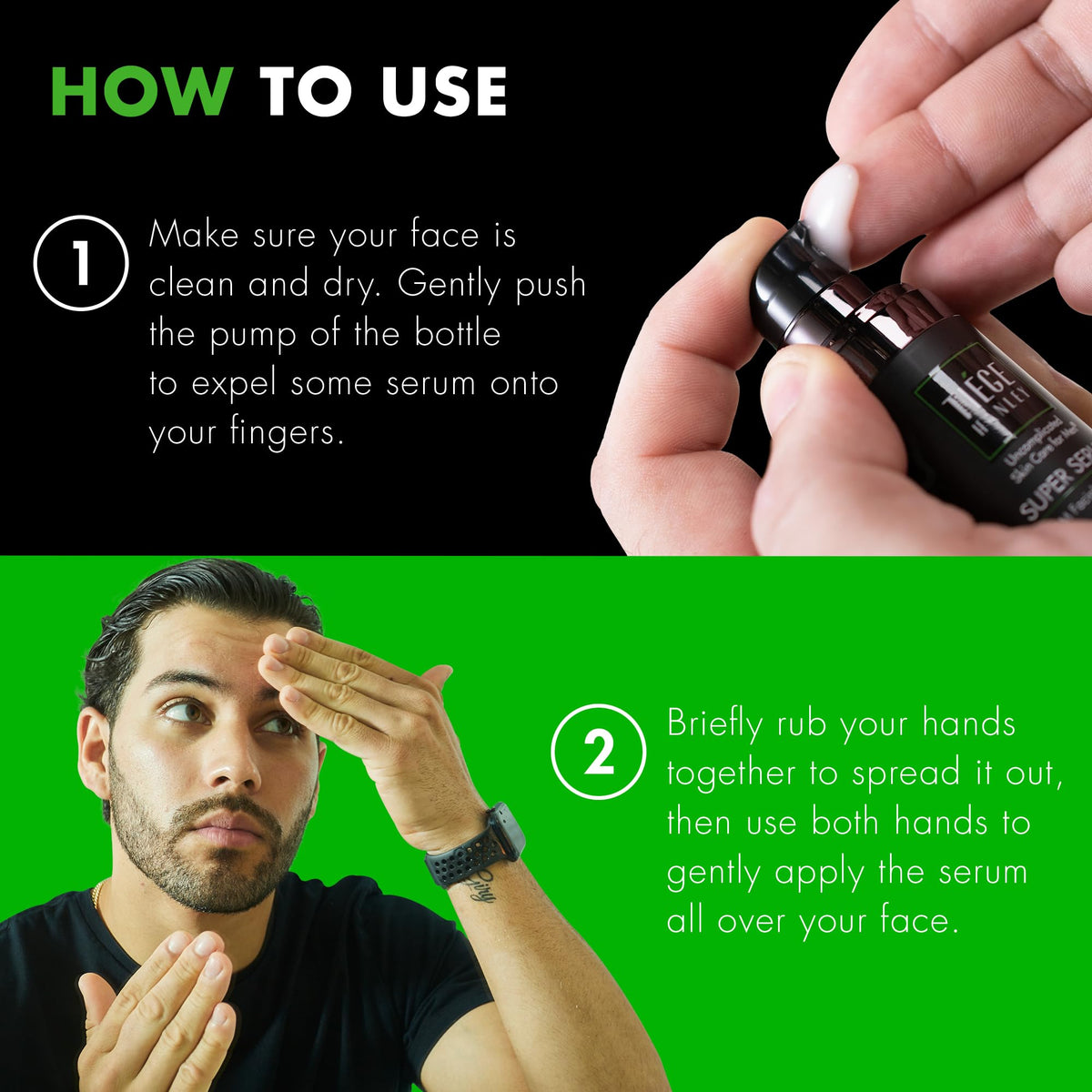 Tiege Hanley serum in hand for portable hydration and use.